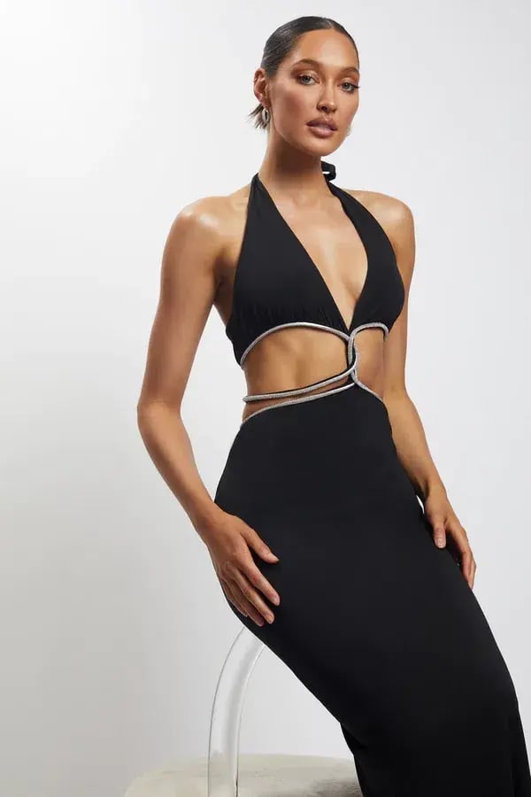 Meshki Nicha Diamante Cut Out Midi Dress Black Size 8 photo 3