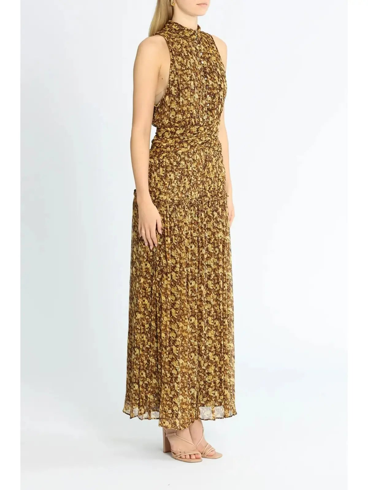 Shona Joy Carmela Sleeveless Midi Dress Khaki Print Size AU 6 photo 2