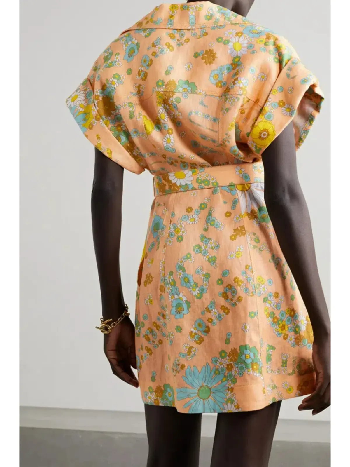Zimmermann Lola Roll Cuff Mini Belted Dress Peach Floral Size 0P / AU 6 photo 2