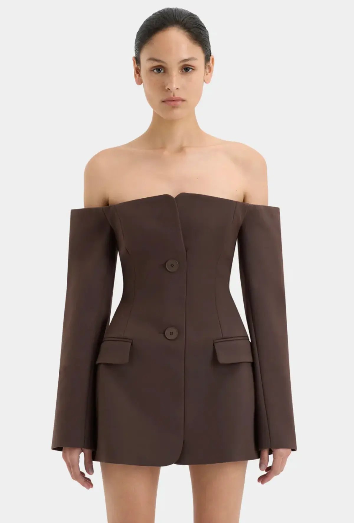 Sir the Label Sandrine Tailored Mini Dress Chocolate Brown Size 3 / AU 12 photo 2