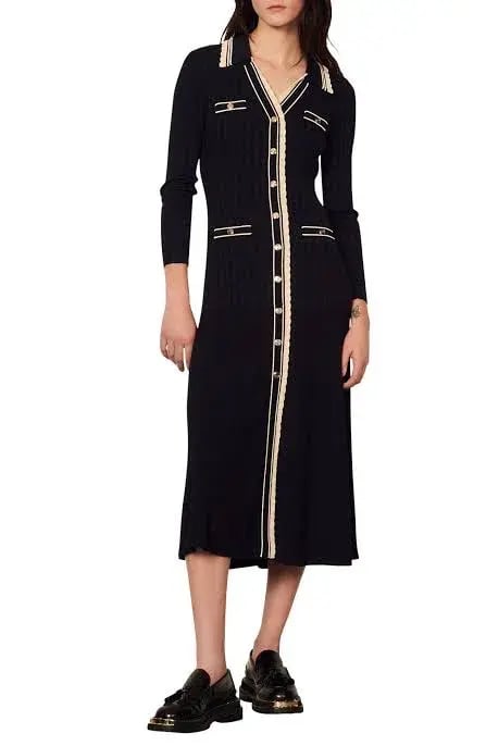 Sandro Paris Alexandrine Ribbed Knit Shirtdress Size 40 / AU 10 photo 6