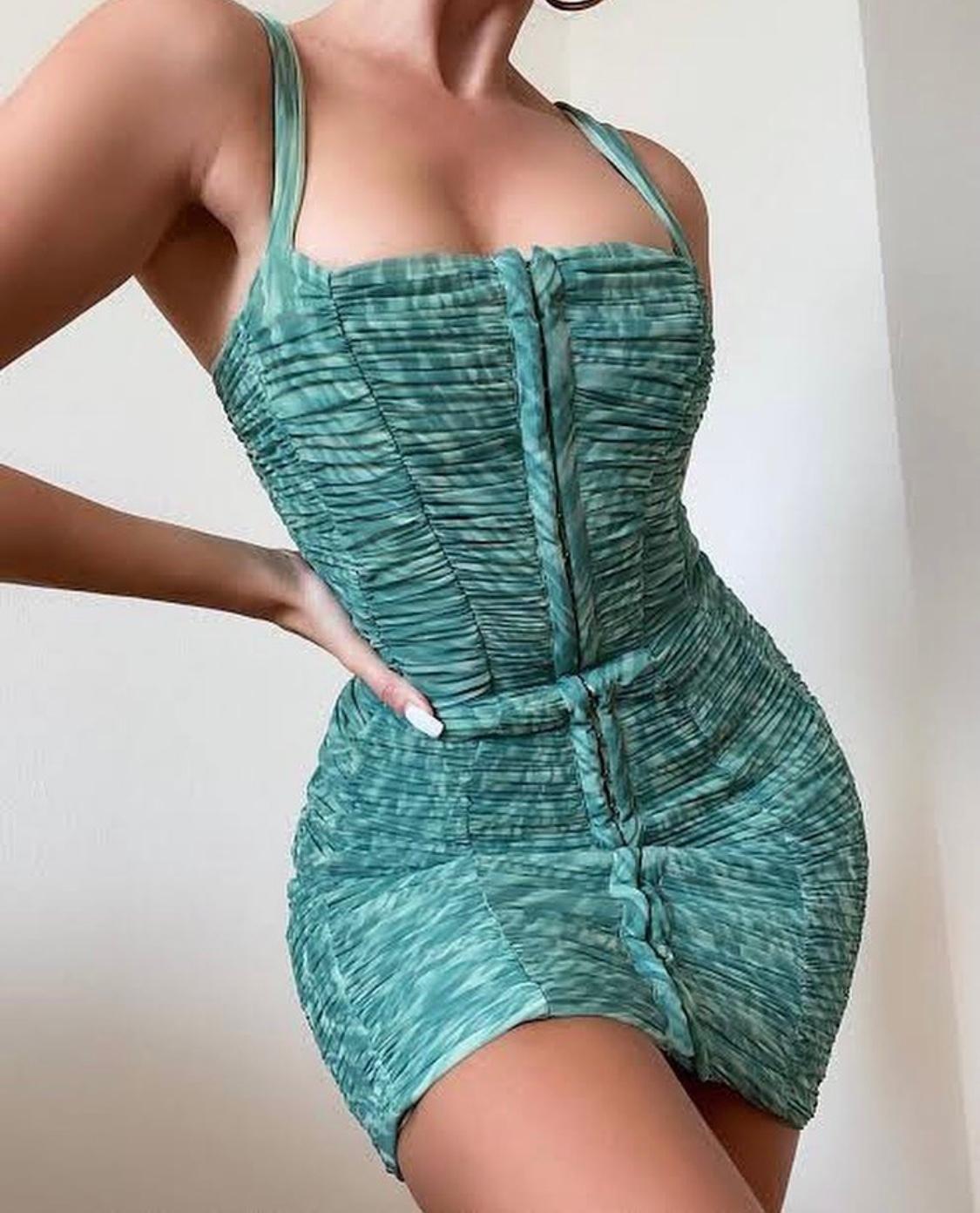 House of CB Cate Ivy Print Ruched Mesh Mini Dress Green Size M / Au 10 photo 3
