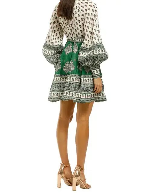 Zimmermann Amari Emerald Long Sleeve Buttoned Mini Dress Green Paisley Size 3 / Au 14 photo 4