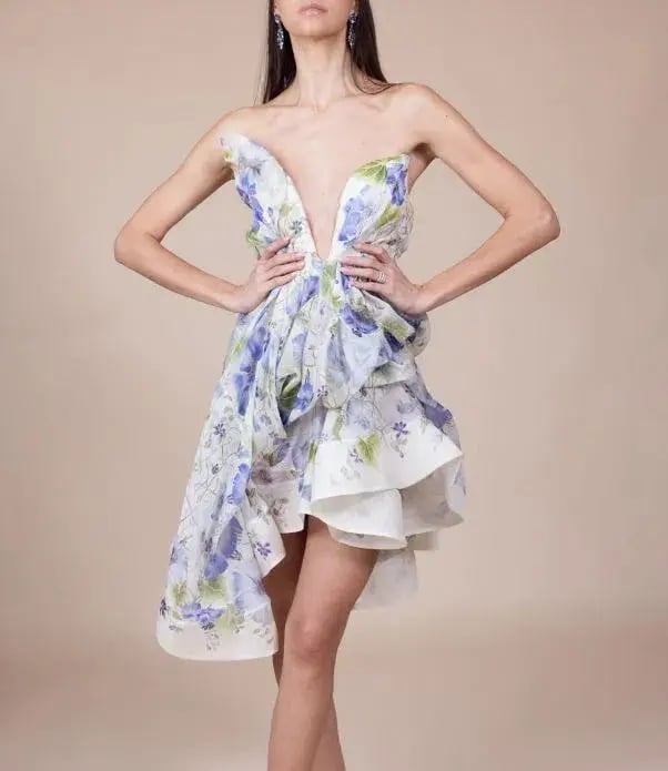 Zimmermann Natura Draped Mini Dress Blue Floral Size 0 / AU 8 photo 8