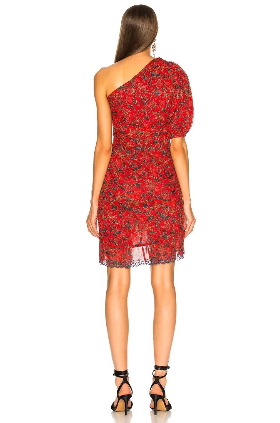 Isabel Marant Etoile Esther One Shoulder Mini Dress in Red Print Size 8 photo 2