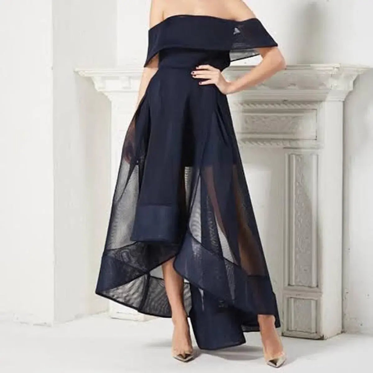 Bronx And Banco Tulip Off Shoulder Dress Navy Size 10 photo 4