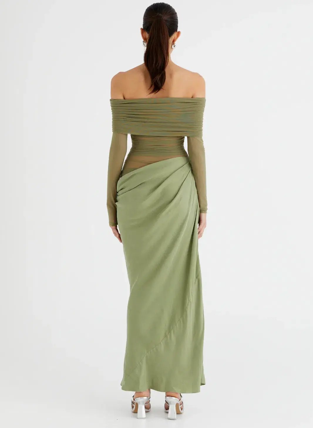 Benni Yasmin Off Shoulder Maxi Dress Pistachio Green Size 10 photo 4