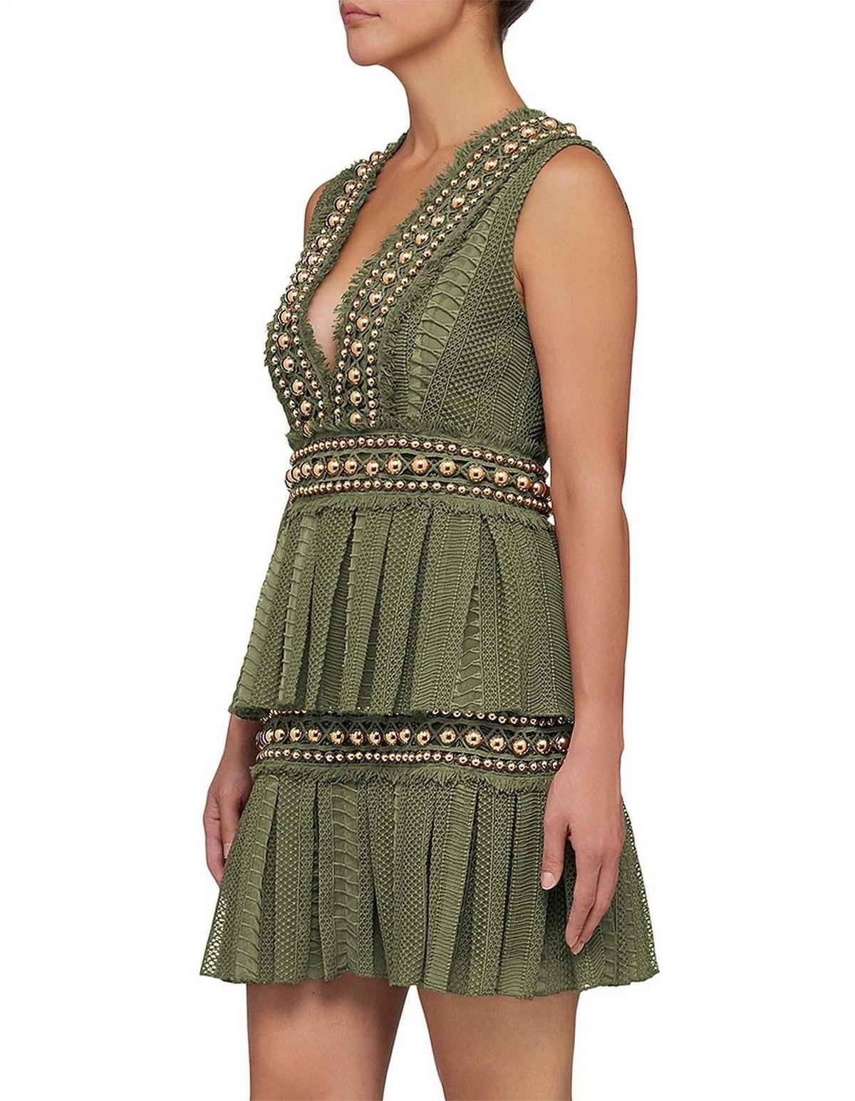 Khaki Lace Pleat Mini Dress Size 8 photo 2