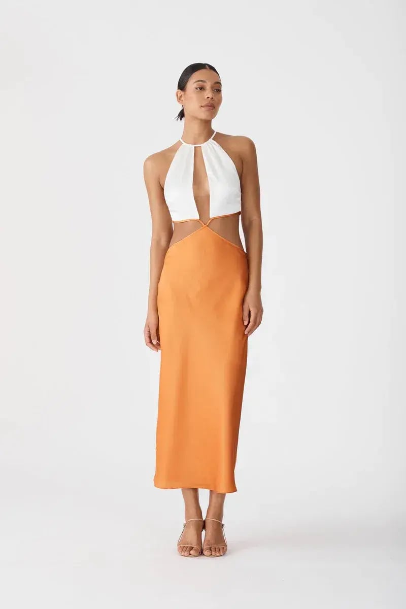 San Sloane Jasmine Midi Dress Orange/White Size 6 photo 3