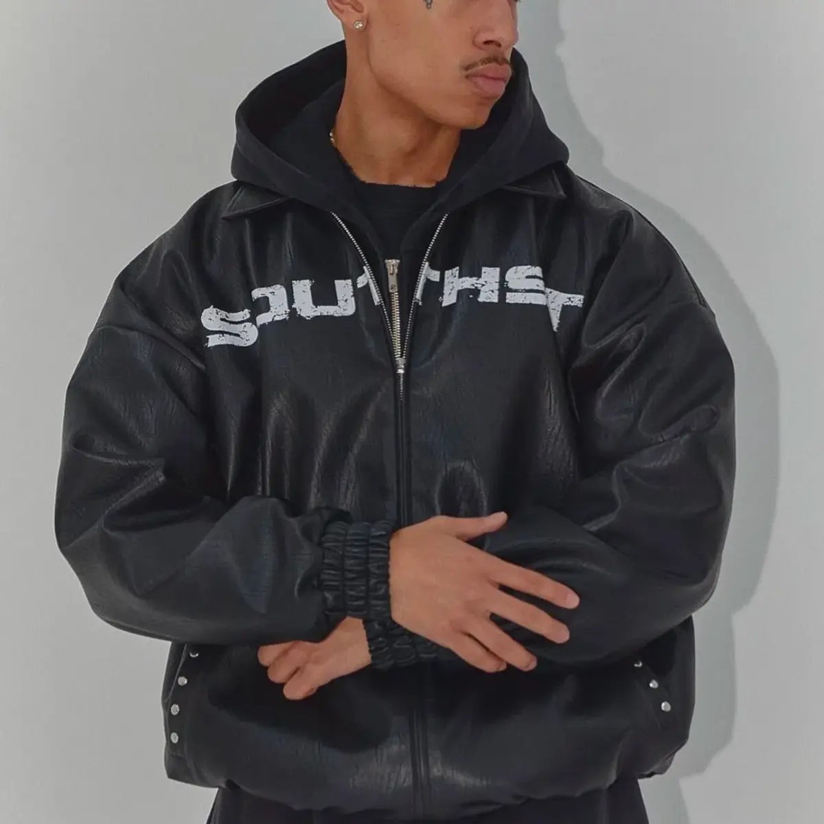 South Street International Faux Leather Jacket Black Size AU 12 photo 2