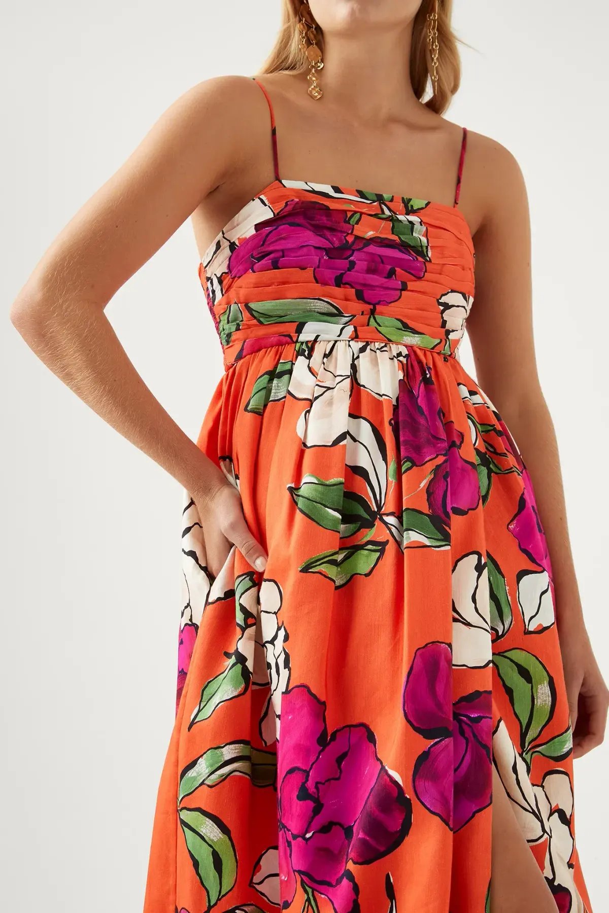 Aje Monument Tulip Vivid Camellia Maxi Dress Orange Floral Linen Size AU 6 photo 4