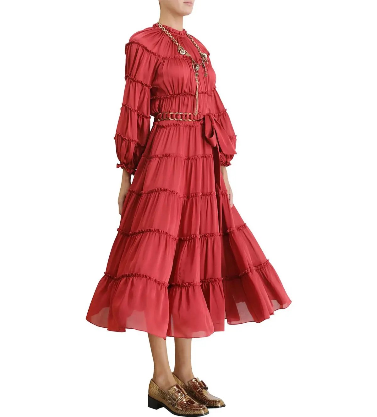 Zimmermann Silk Tiered Midi Dress Red Size 1 AU 10 photo 2