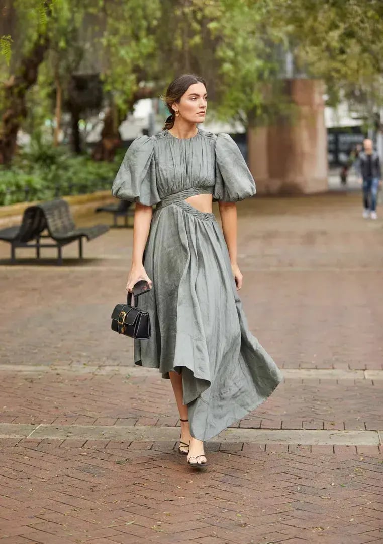 Aje Tidal Tucked Cut Out Midi Dress Green Size 8 photo 4