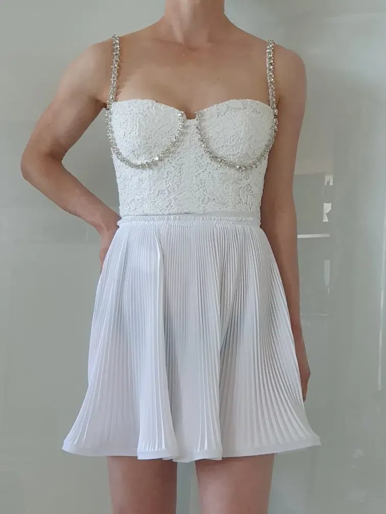 Self Portrait Embellished Lace Bustier Top White Size 4 photo 2
