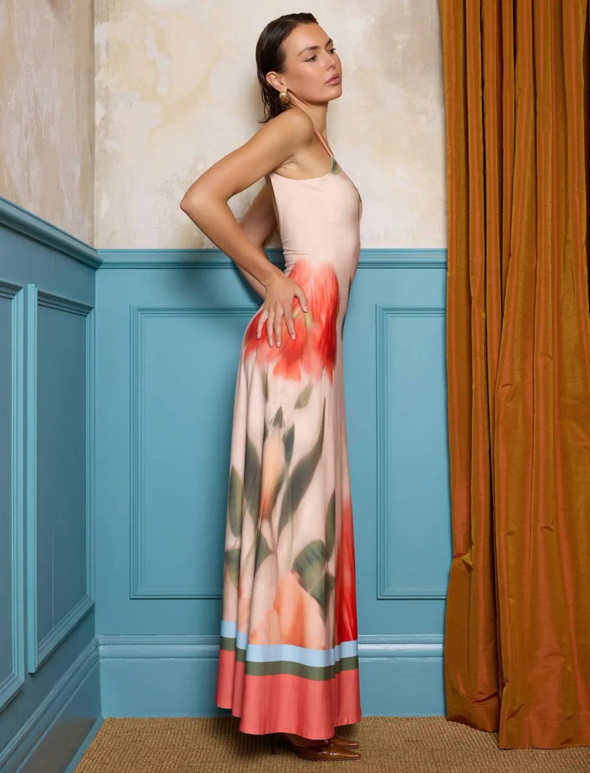 With Harper Lu Low Back Maxi Dress Peach Floral Size S / AU 8 photo 5