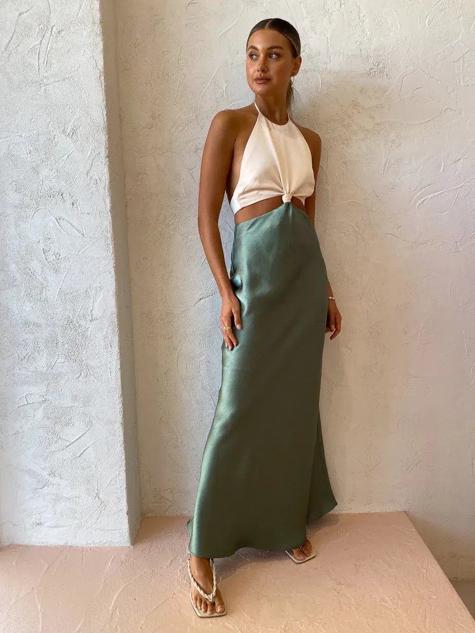 Bec and Bridge The Carrie Halter Dress Sage Green/Cream Size 6 photo 2