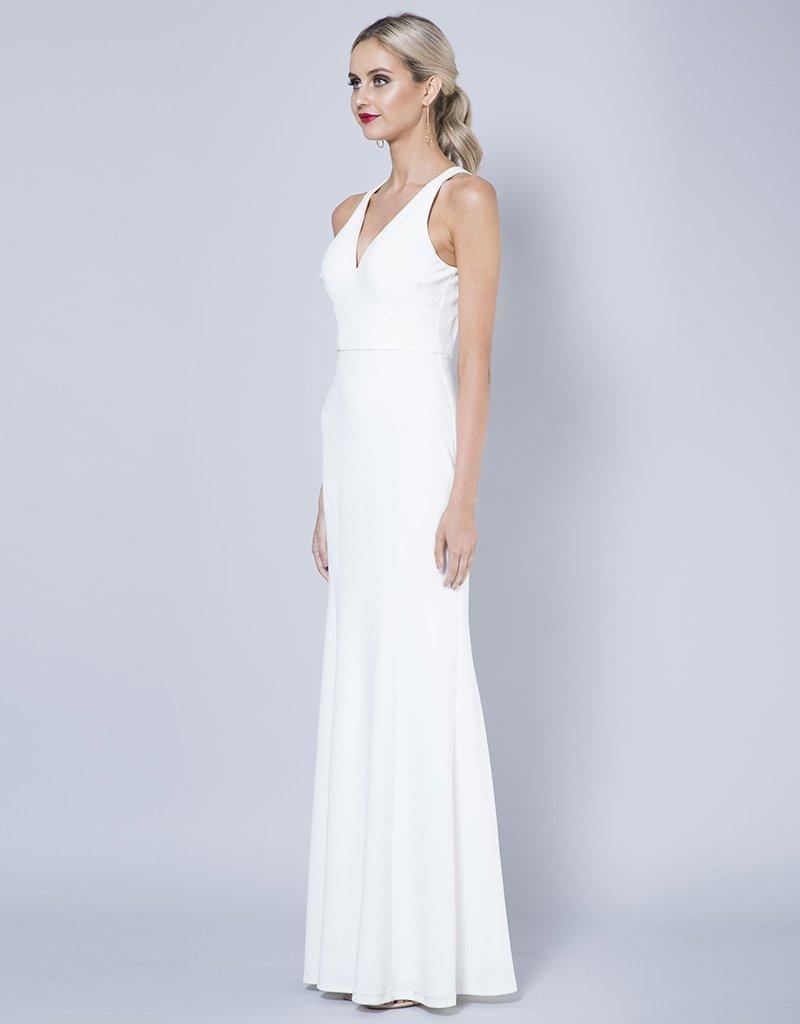 Bariano Gem Racerback Crepe Gown white Size 6 photo 2