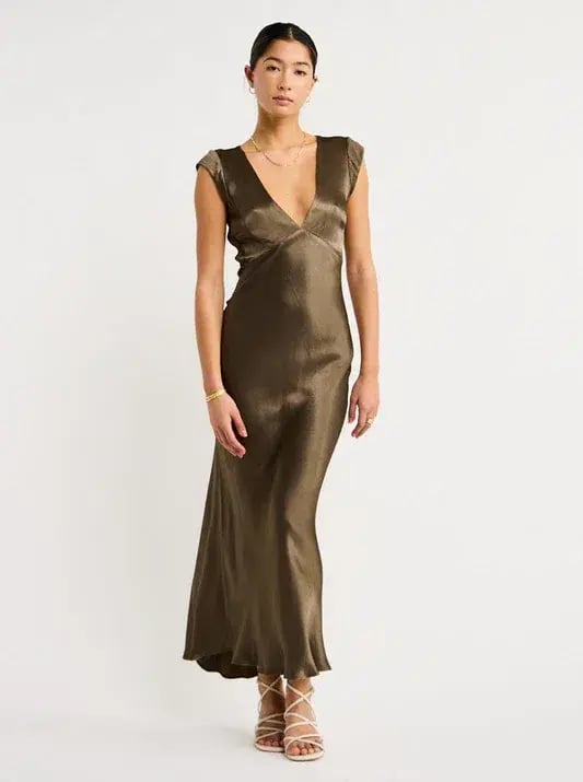 Bec & Bridge Indi V Midnight Olive Maxi Dress Size 8 photo 2