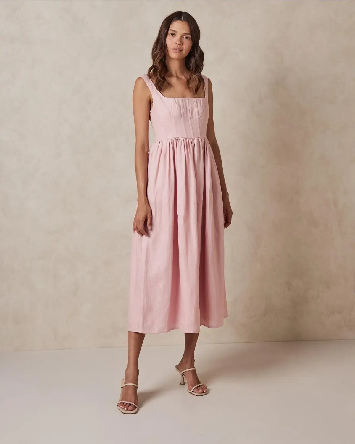 AERE Corset Midi Dress Pink Size 10 photo 2