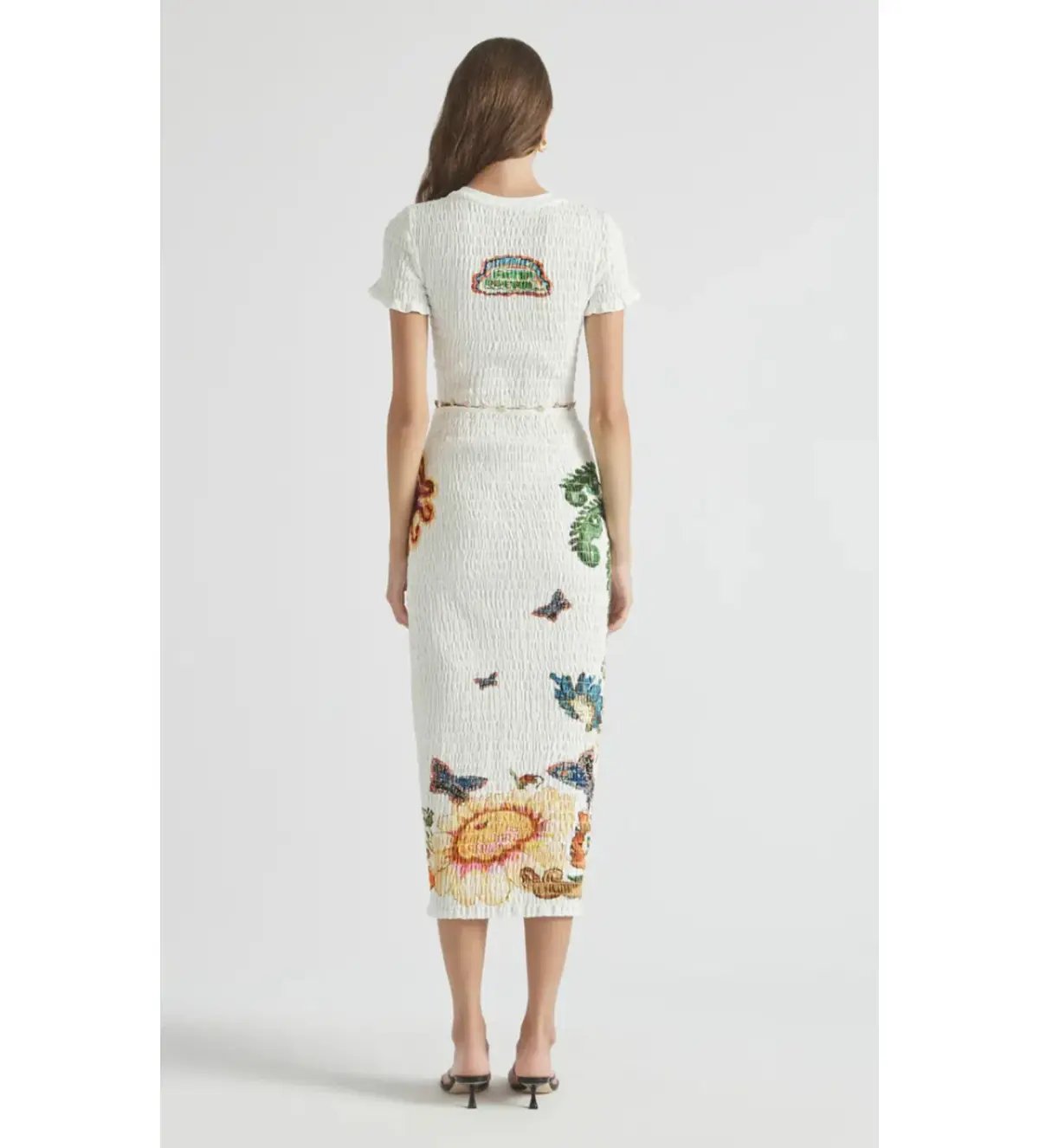 Antipodean Home Of The Art Shirred Midi Dress Lapis Size 6 photo 3