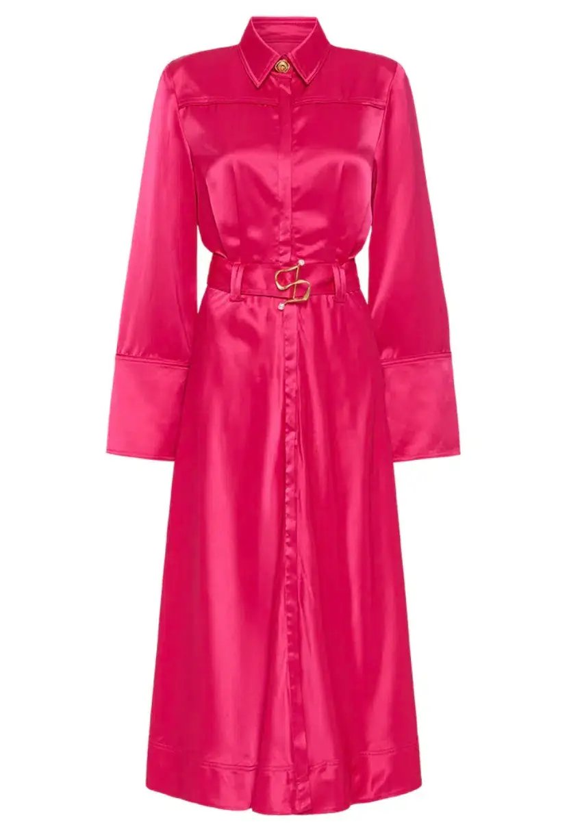 Aje Echo Belted Midi Shirt Dress Hot Pink Size 10 photo 5