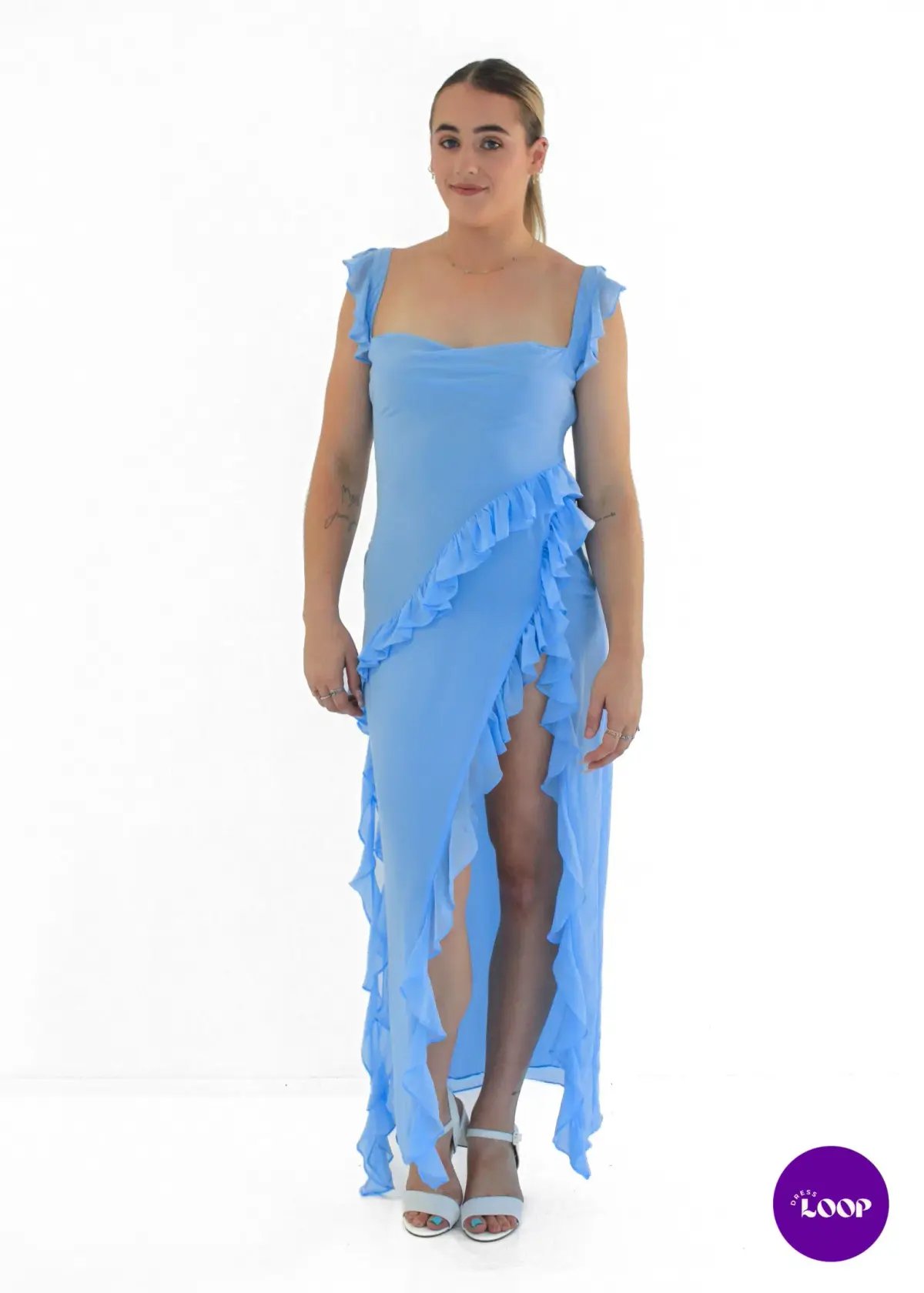 House of CB Ariela Ruffle Maxi Dress Soft Blue Size M / AU 10 photo 2