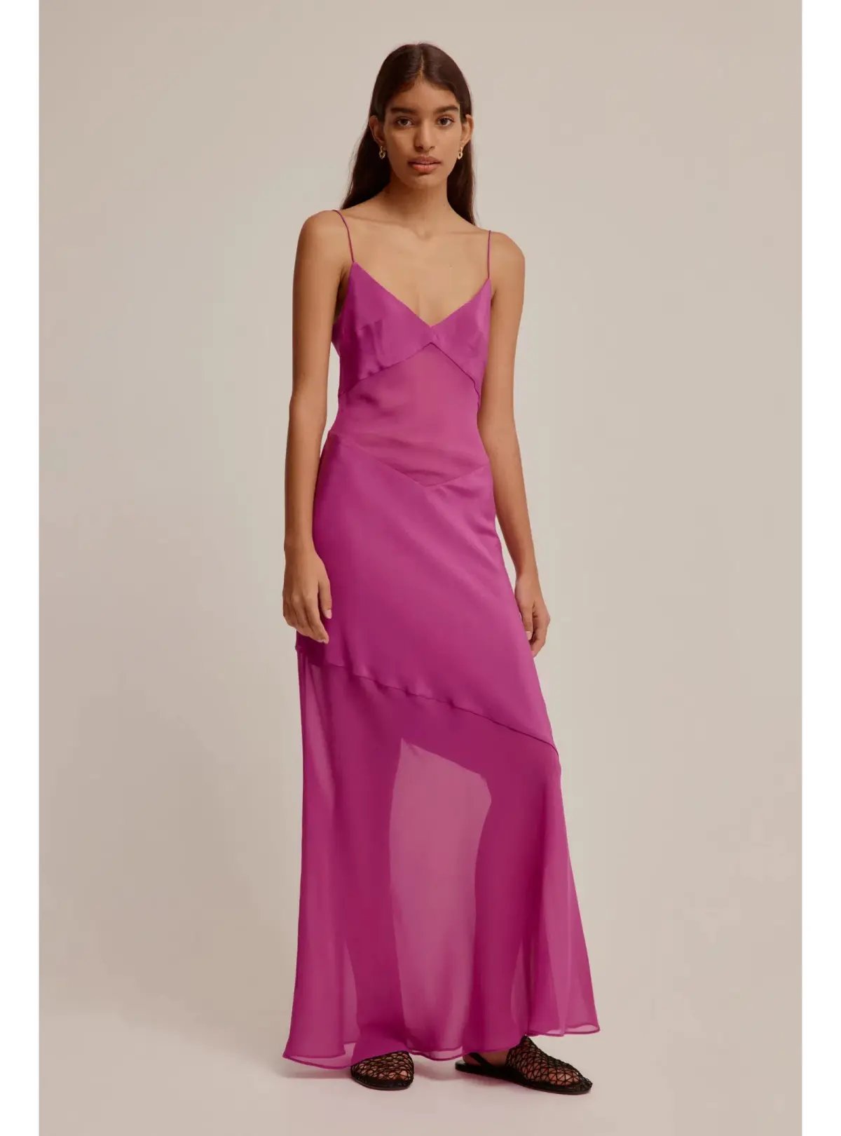 Venroy Sheer Panelled Silk Slip Dress in Mulberry Size AU 8 photo 2