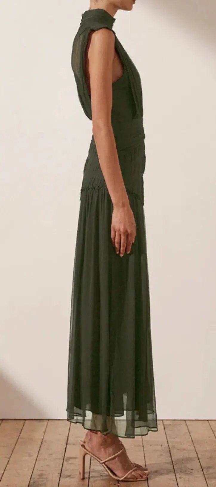 Shona Joy Clemence High Neck Midi Dress Olive Size 10 / M photo 2