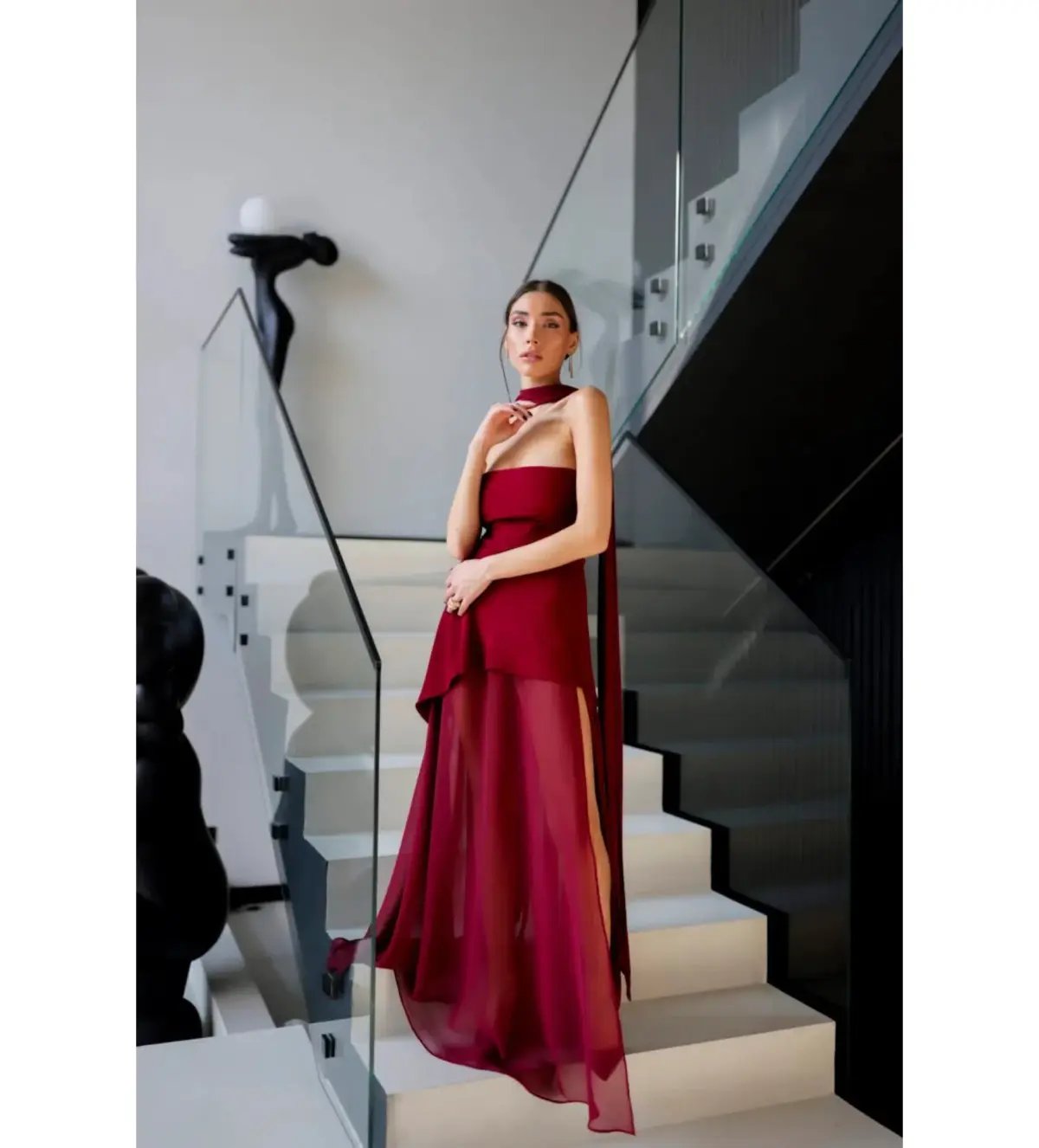 Matters Store Monaco Maxi Dress with Scarf Burgundy Size AU 8 photo 3