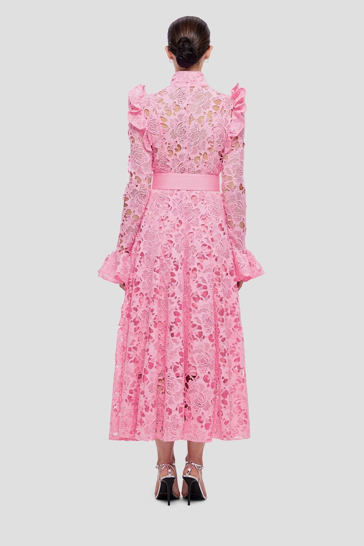 LEO LIN ALIYAH LACE BUTTERFLY SLEEVE MIDI DRESS - CANDY PINK photo 5