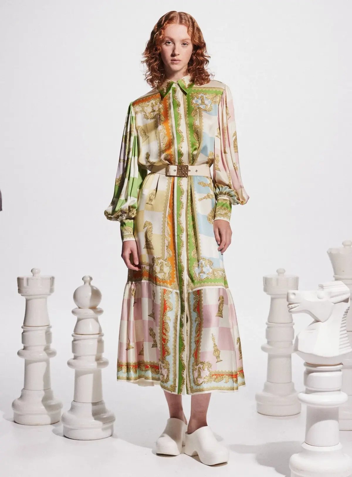 Alemais Checkmate Silk Midi Shirtdress Multi Size 12 photo 6