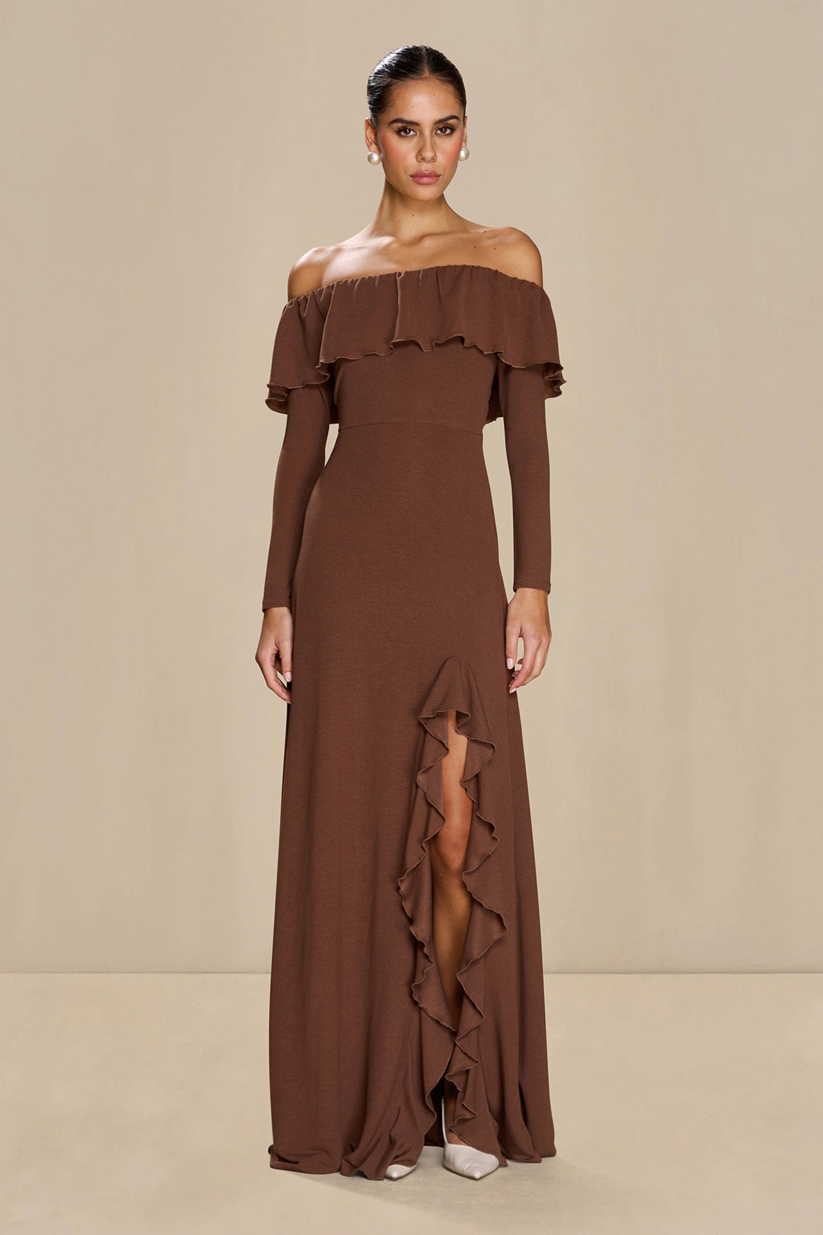 SONYA ARIA RUFFLE DRESS - ESPRESSO photo 2