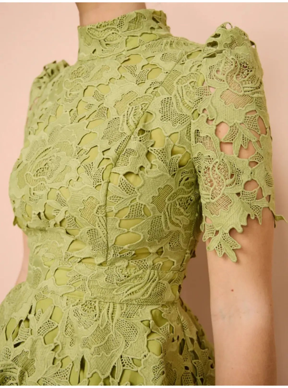 Leo Lin Elise Lace Short Sleeve Mini Dress in Olive Size AU 12 photo 5