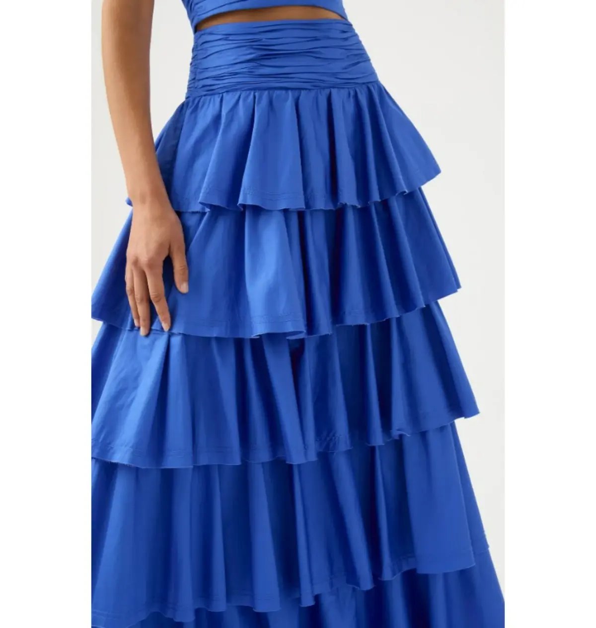 Aje Rhythmic Frill Bodice Size AU 8 & Eleni Tiered Maxi Skirt Size AU 10 Set Blue photo 4