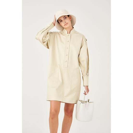 Oroton Cotton Linen Full Sleeve Tunic Dress Cream Size 8 photo 3