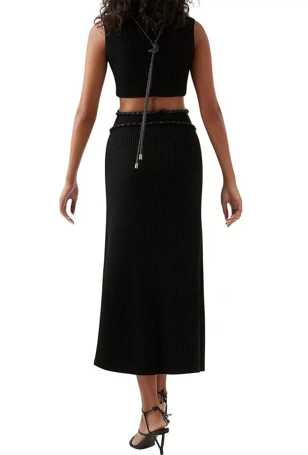 AJE ARP Cut Out Knit Midi Designer Dress Black with Crystal Rope Detail Size M photo 3