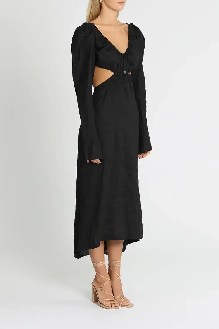 KITX Vital Signs Linen Corset Midi Dress Black Size 12 photo 2