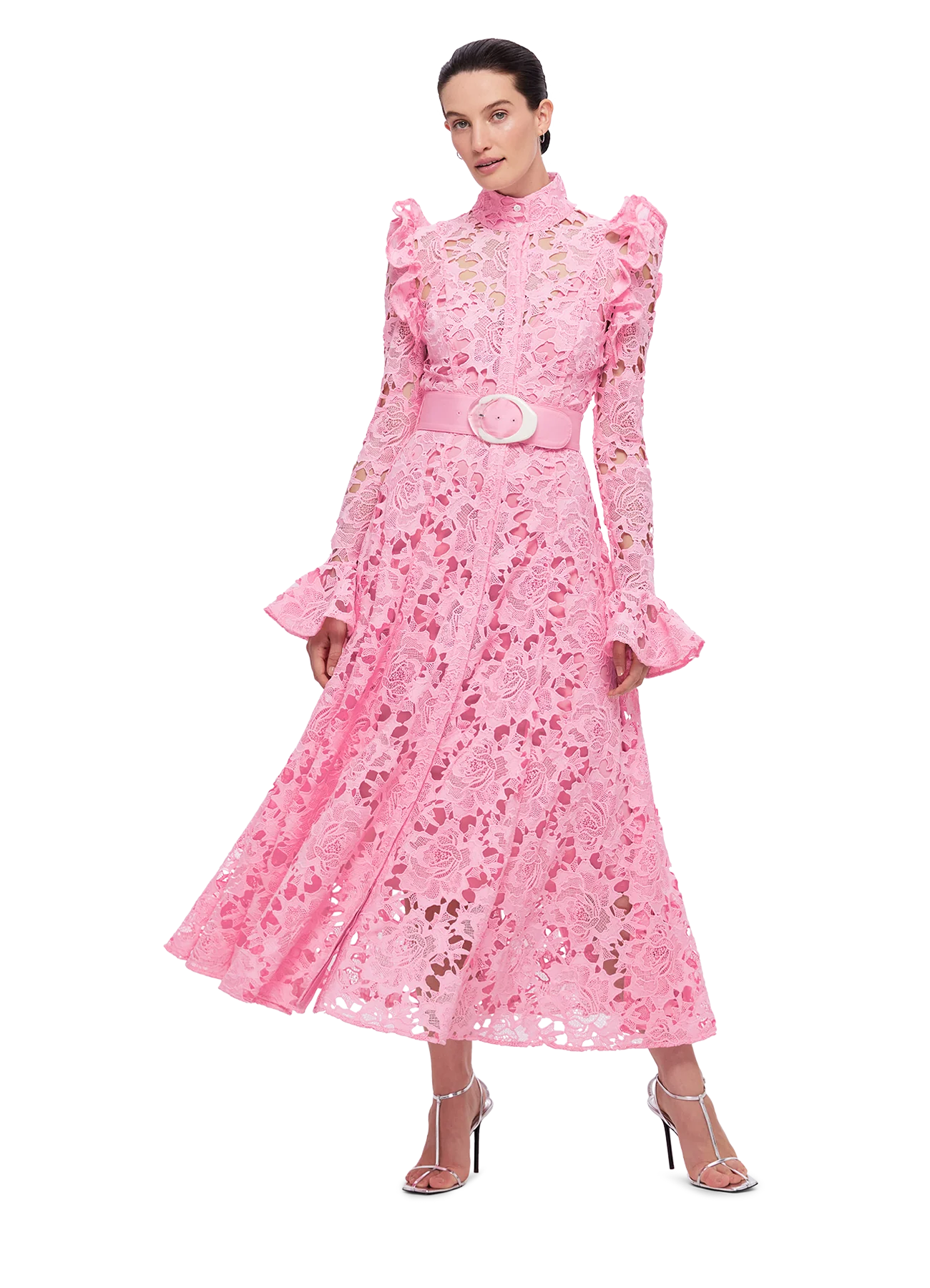 LEO LIN ALIYAH LACE BUTTERFLY SLEEVE MIDI DRESS - CANDY PINK photo 7