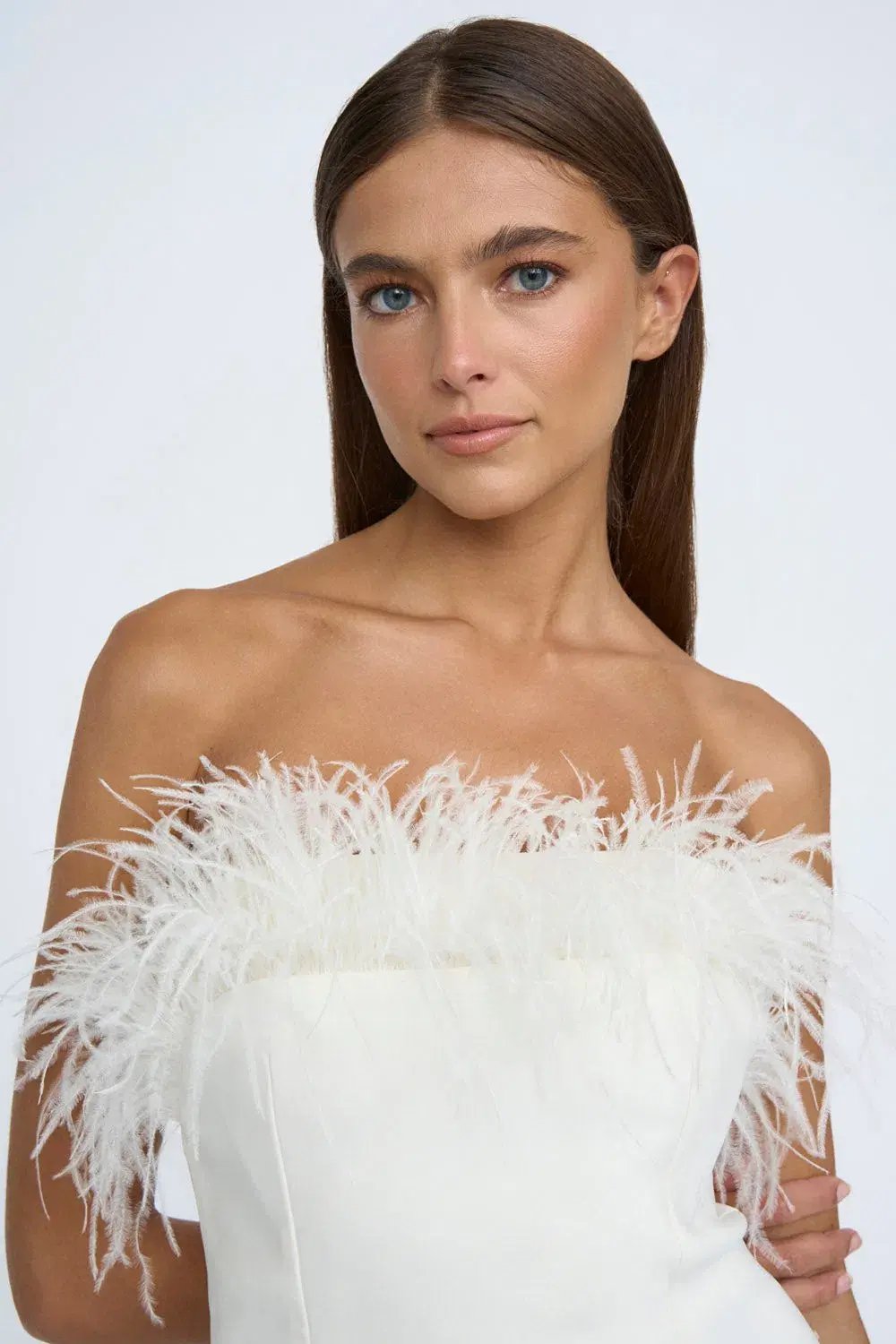 By Johnny Feather Mini Dress White Size 6 photo 2