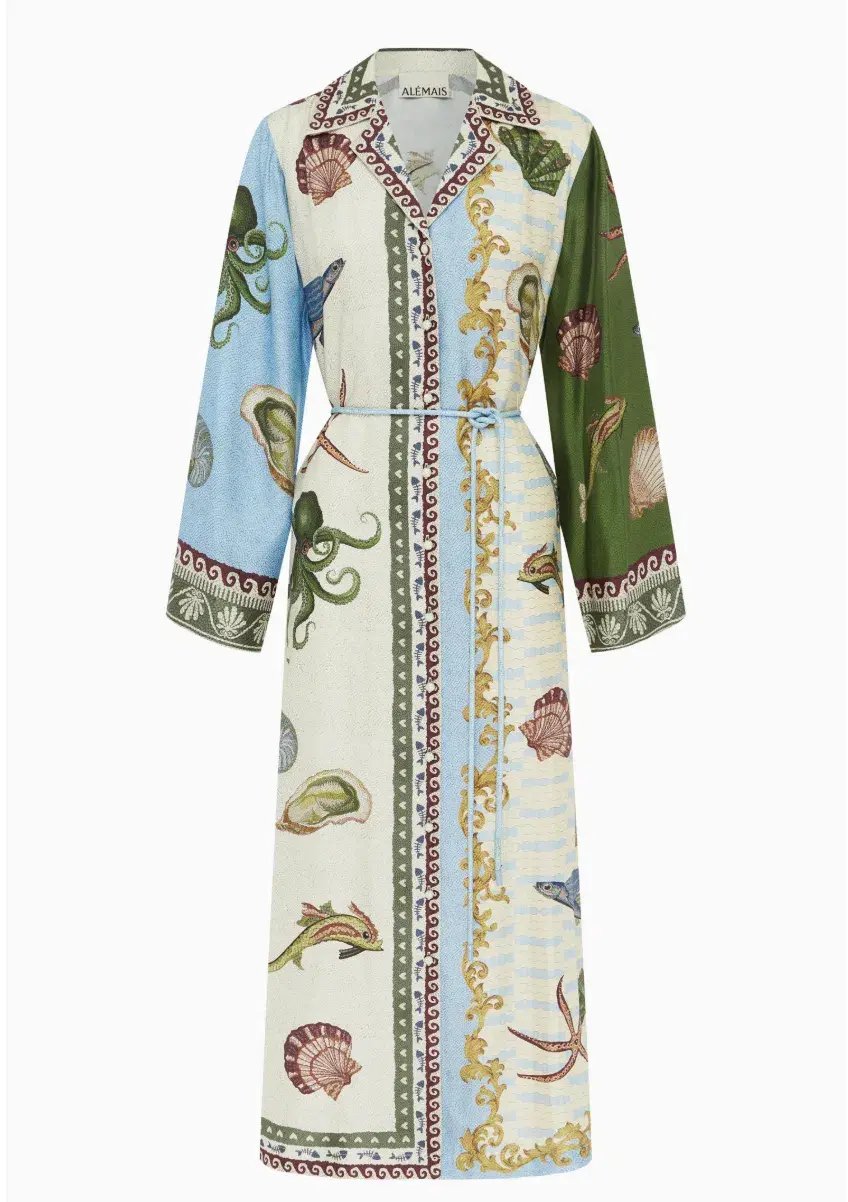 Alémais Bath House Silk Shirtdress Midi Dress Print Size 16 photo 6