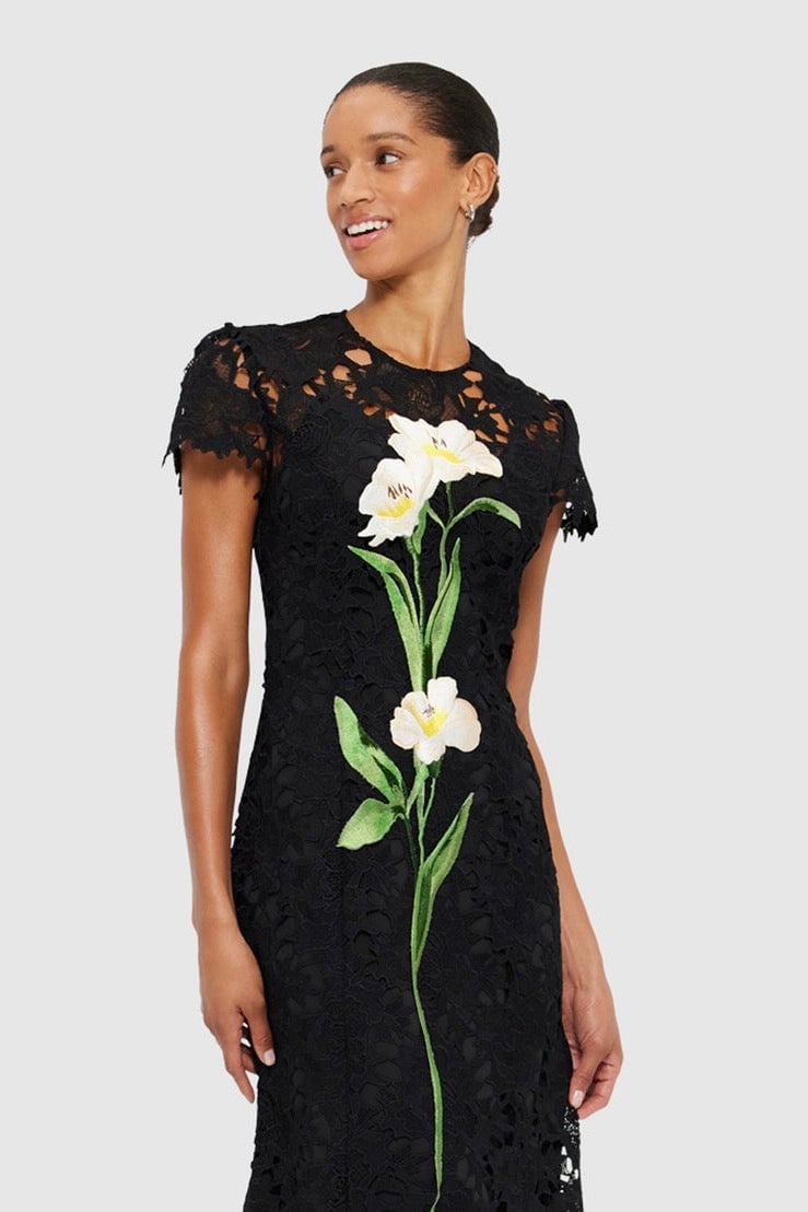LEO LIN MONIQUE EMBROIDERED LACE MAXI DRESS - EBONY photo 2