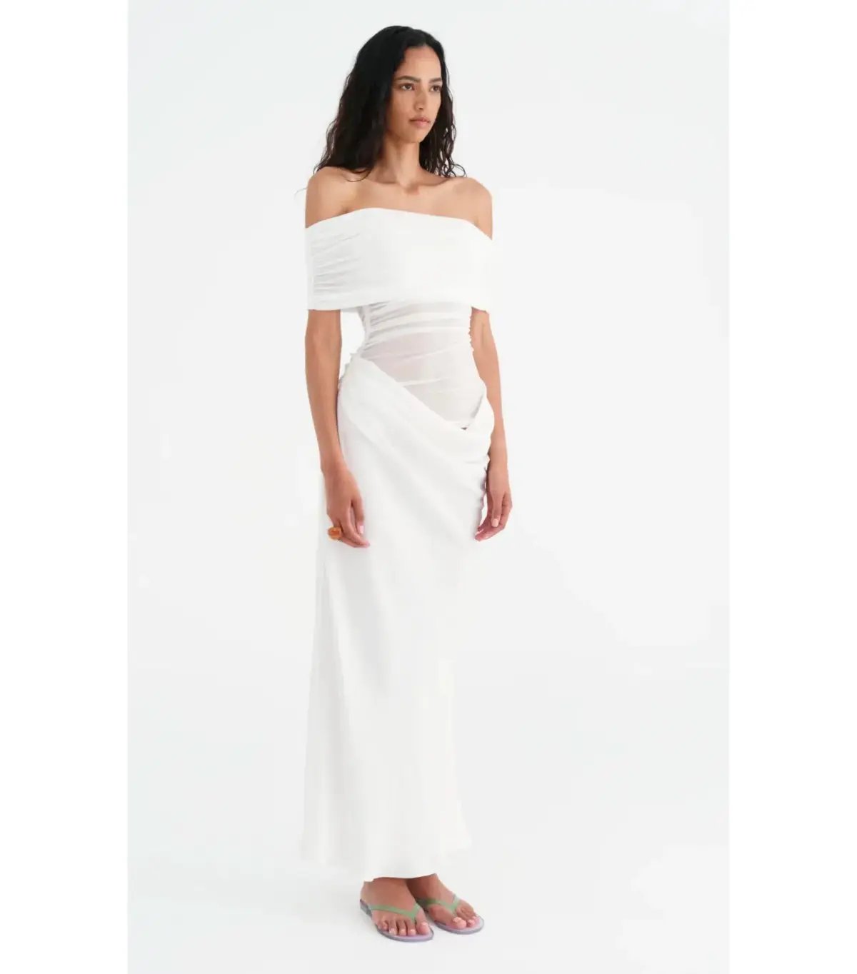 Benni Nico Off Shoulder Maxi Dress in White Size AU 12 photo 2