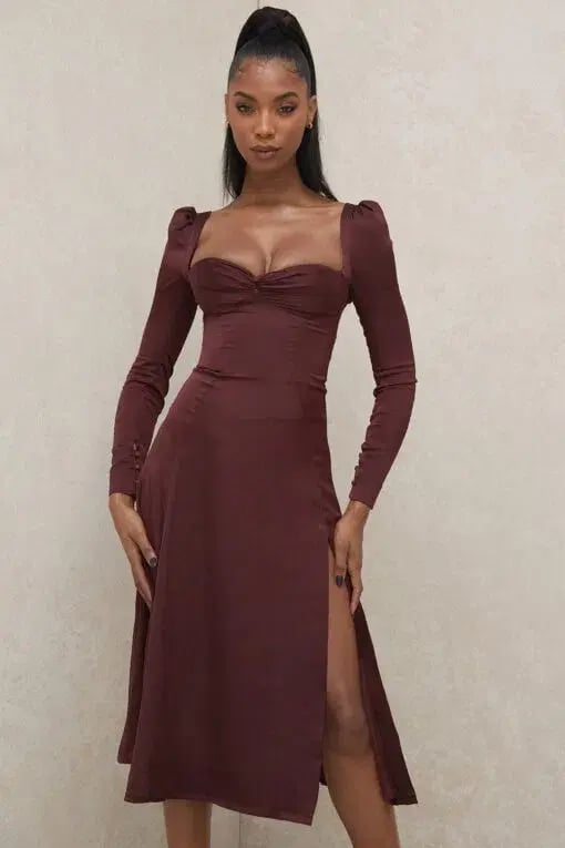 House of CB Arlinda Long Sleeve Midi Dress Brown Size 10 photo 5