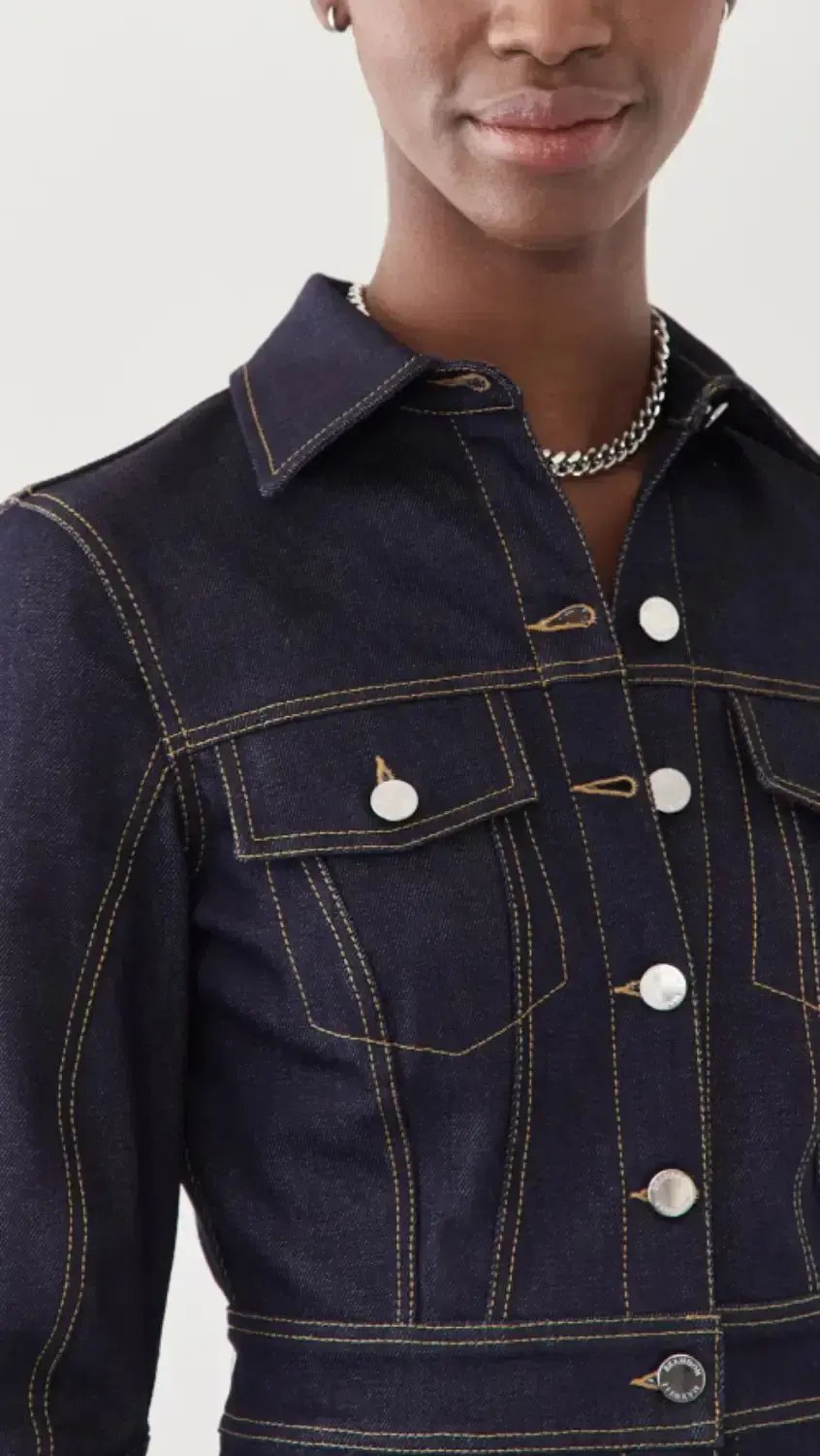 Brandon Maxwell Stretch Denim Button Down Dress Blue Size 2/Au 6 photo 5