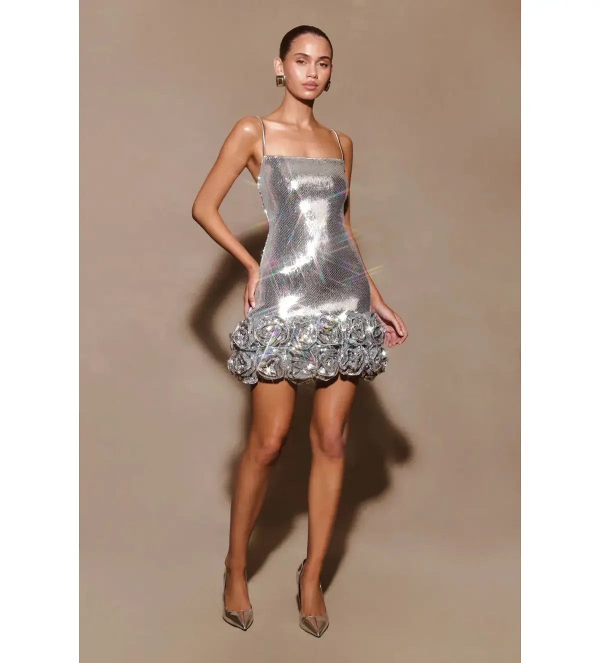 Meshki Faye Sequin Flower Mini Dress Silver Size AU 8 photo 2