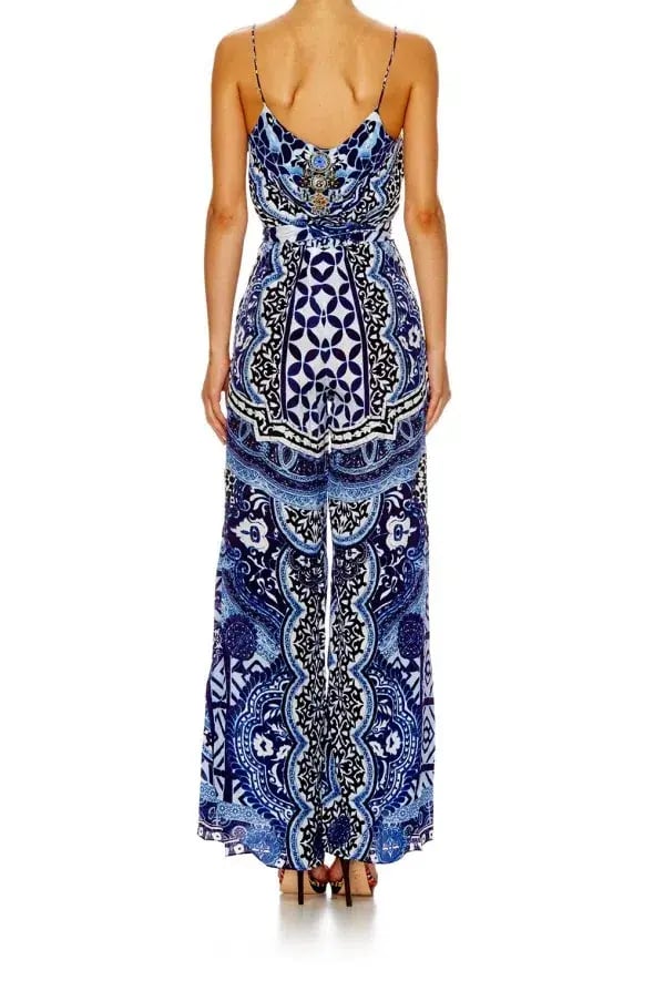 Camilla Under the Medina Moon Wide Leg Jumpsuit Blue Print Size 10 photo 3