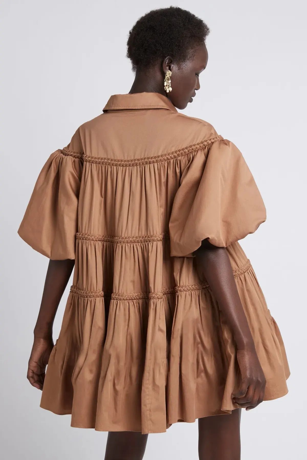 Aje Casabianca Puff Sleeve Shirt Smock Dress Walnut Brown Size 8 photo 3