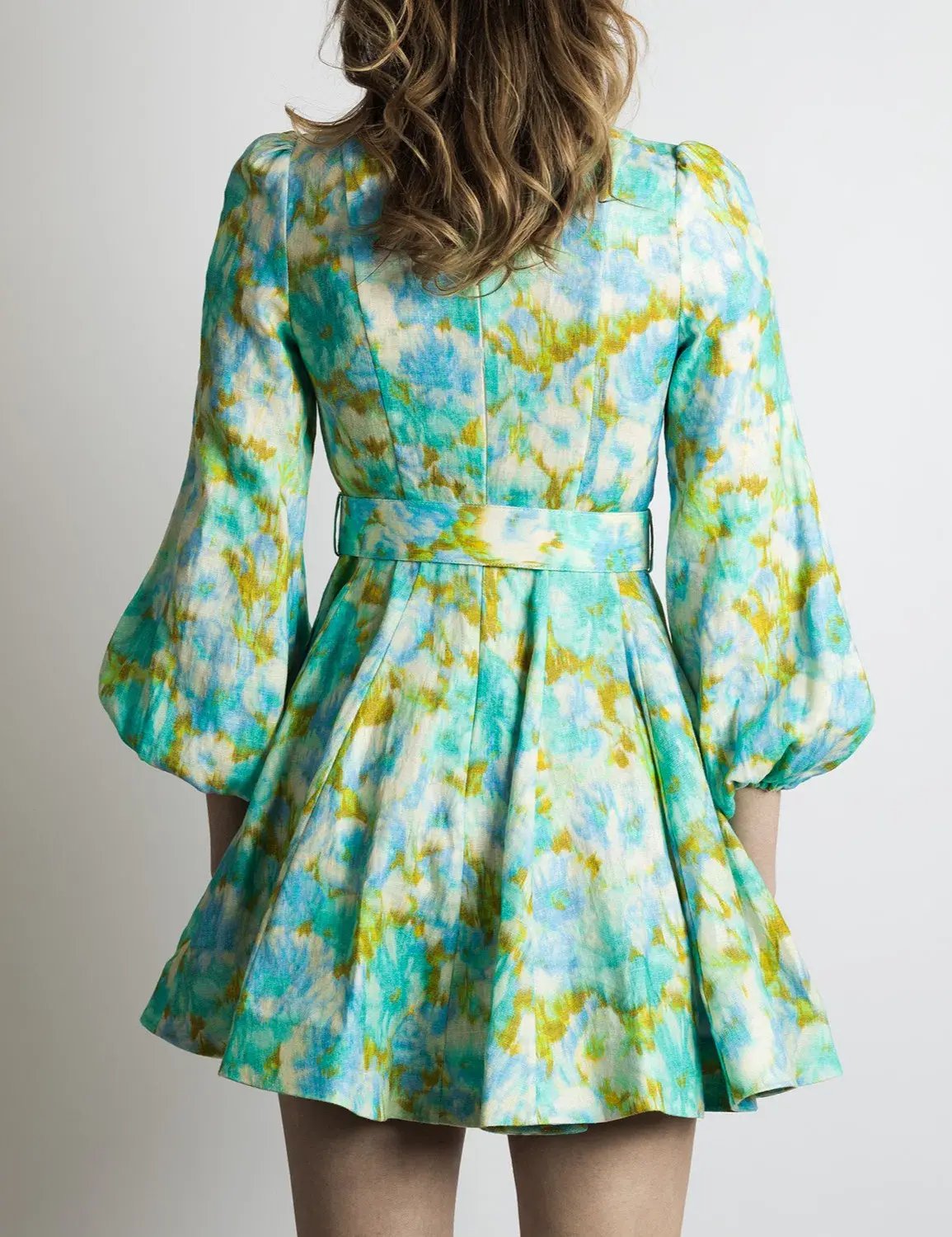 Zimmermann High Tide Buttoned Mini Dress Aqua Ikat Floral Size 2/ AU 12 photo 3