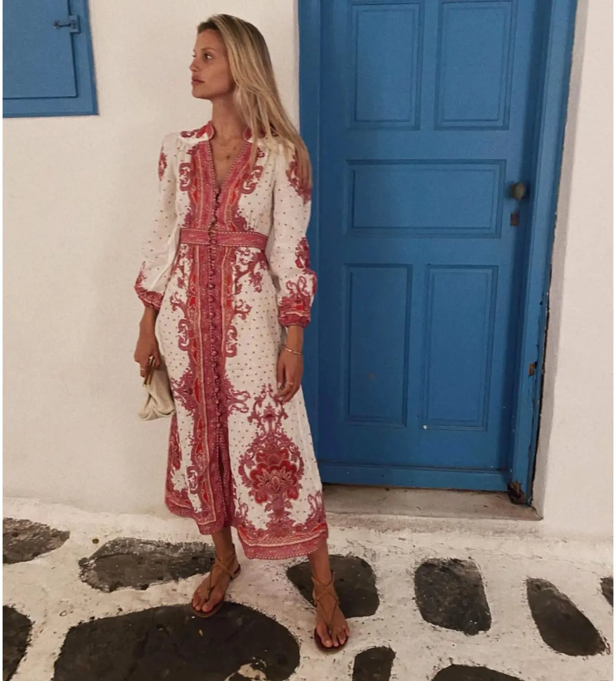 Zimmermann Bells Paisley Long Midi Dress Red Paisley Size 0 AU 8 photo 4