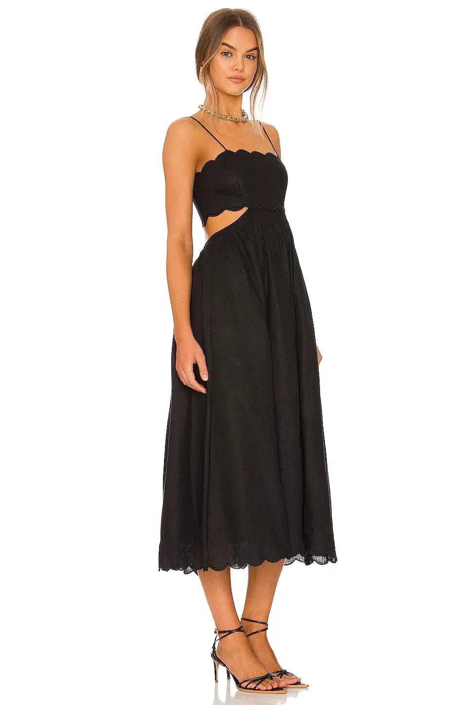 Zimmermann Jude Scalloped Linen Midi Dress Black Size 3/AU 14 photo 2